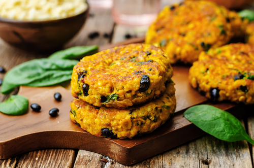 Spicy Latino Kumara and Bean Burgers