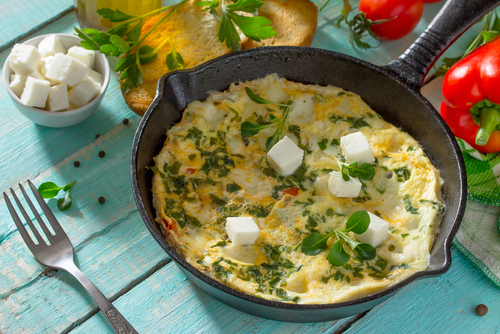 Goat Cheese, Kumara and Crouton Omelettes