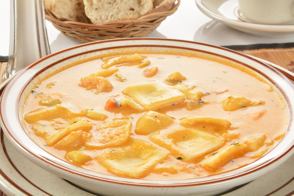 Roast Kumara Bisque with Ravioli