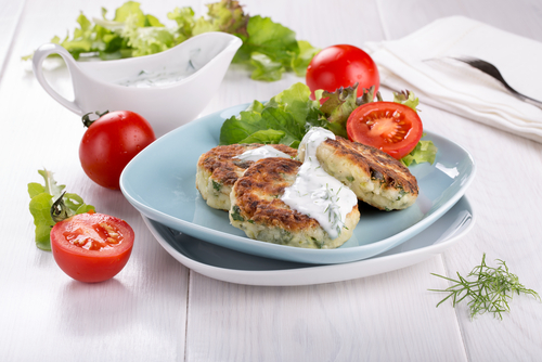 Kumara Cakes with Roast Tomato Salad