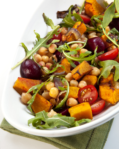 Roast Kumara and Chickpea Salad with Sun-dried Tomato Dressing